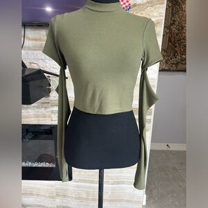 Bershka New With Tags Avacado‎ Green Cut Out Sleeves Sweater. Size S